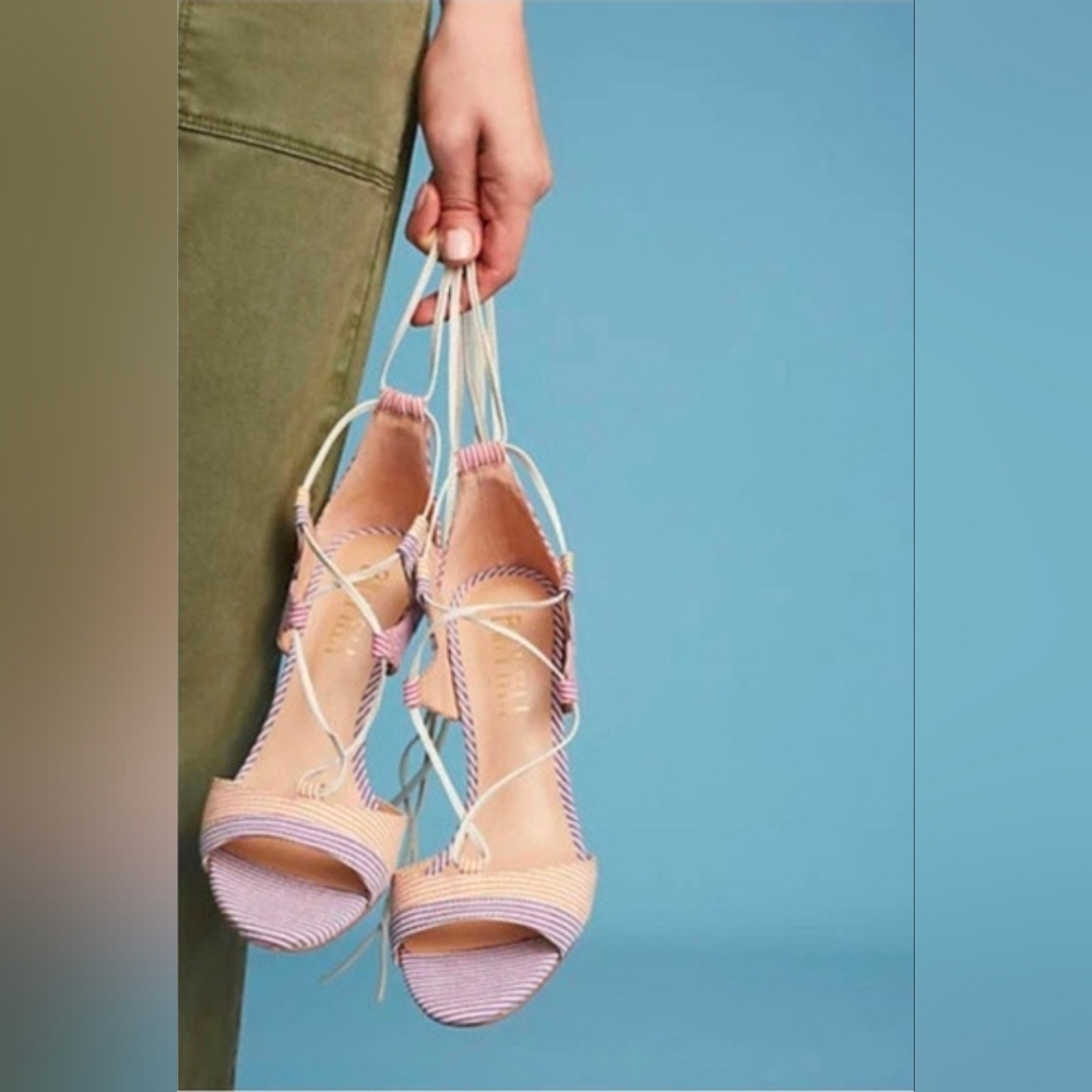 Anthropologie Billy Ella Striped Lace Up Heels - Picture 4 of 12